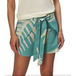 Patagonia Island Hemp Shorts Women Medium Blue Palm Print Good Wrap Tie Waist